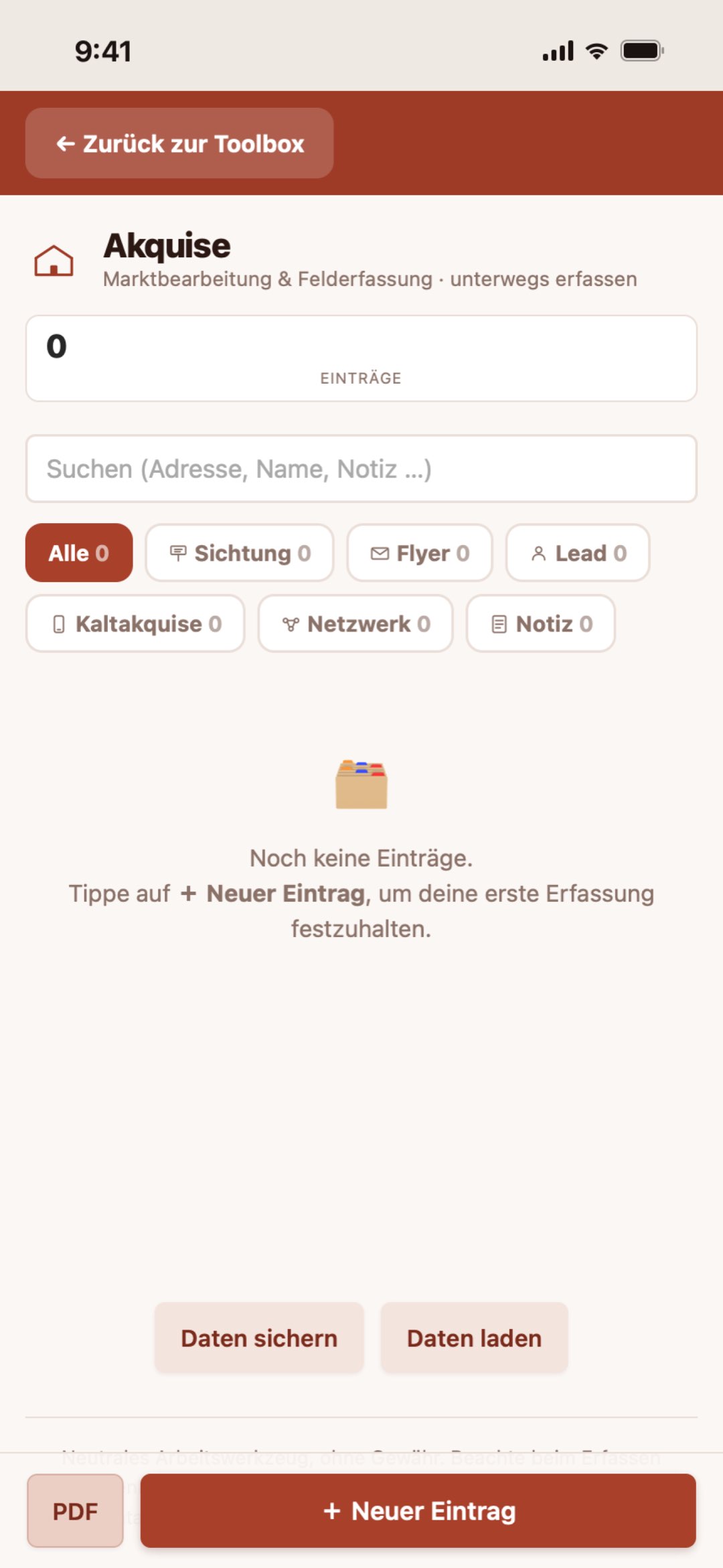 Akquise auf dem iPhone in der Makler Toolbox