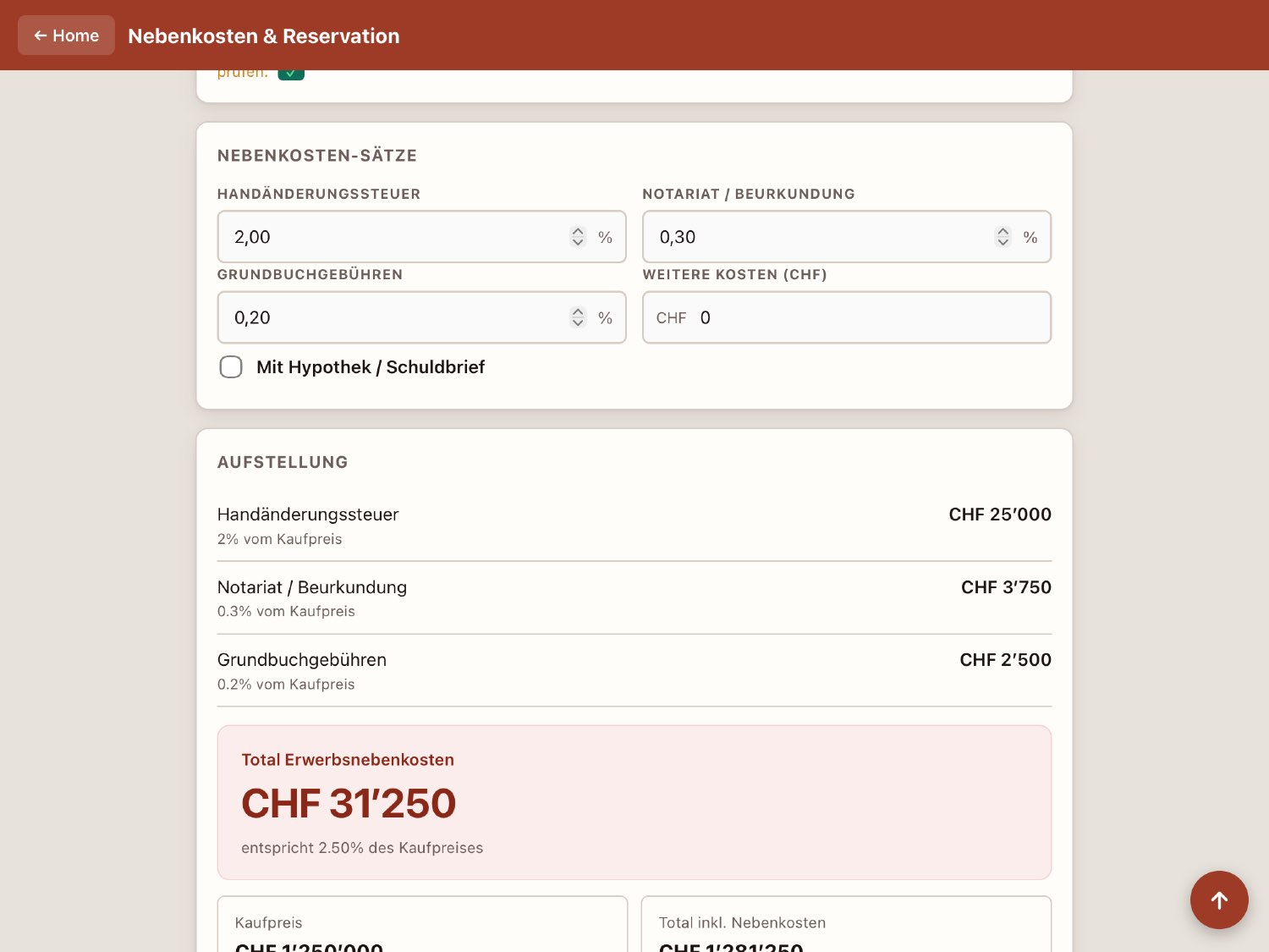 Kaufnebenkosten auf dem Tablet in der Makler Toolbox