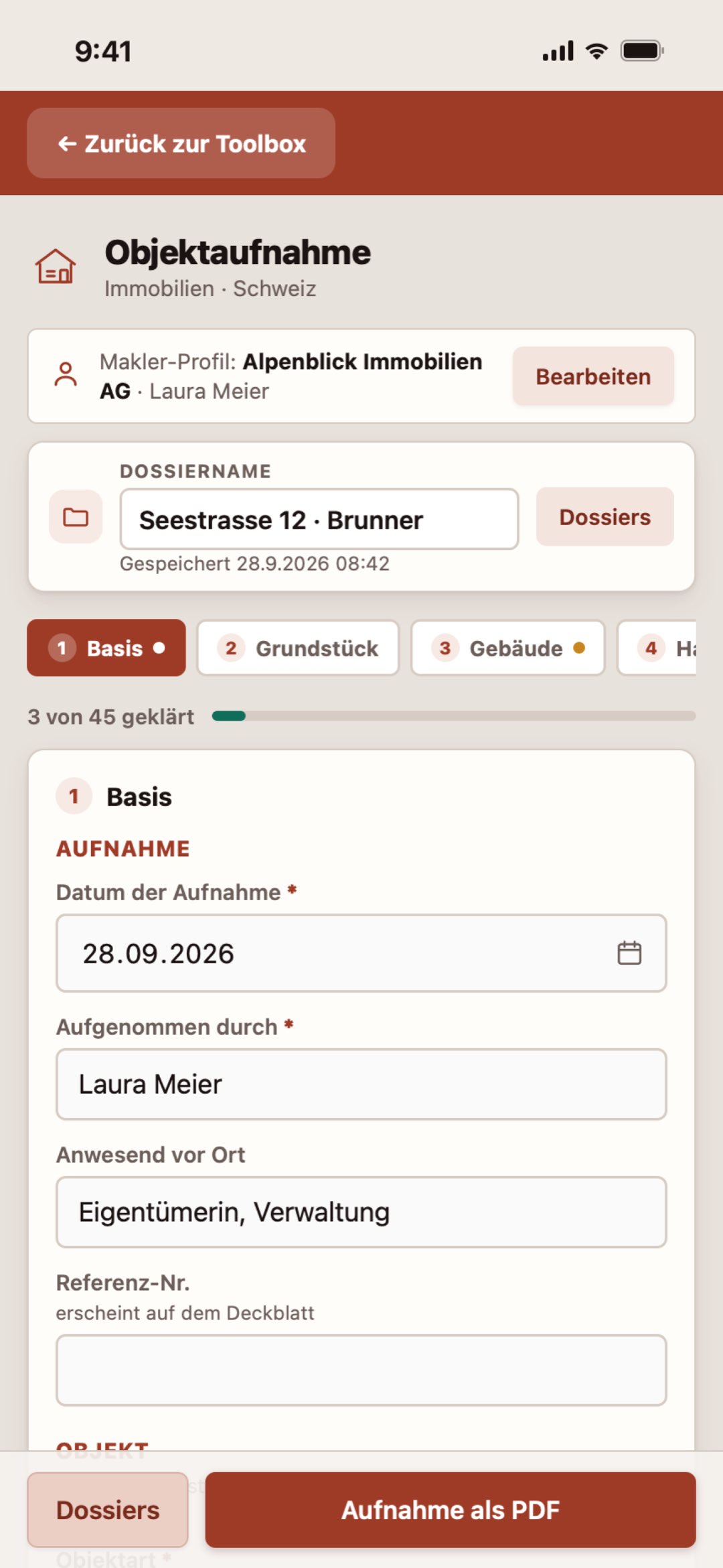 Objektaufnahme auf dem iPhone in der Makler Toolbox