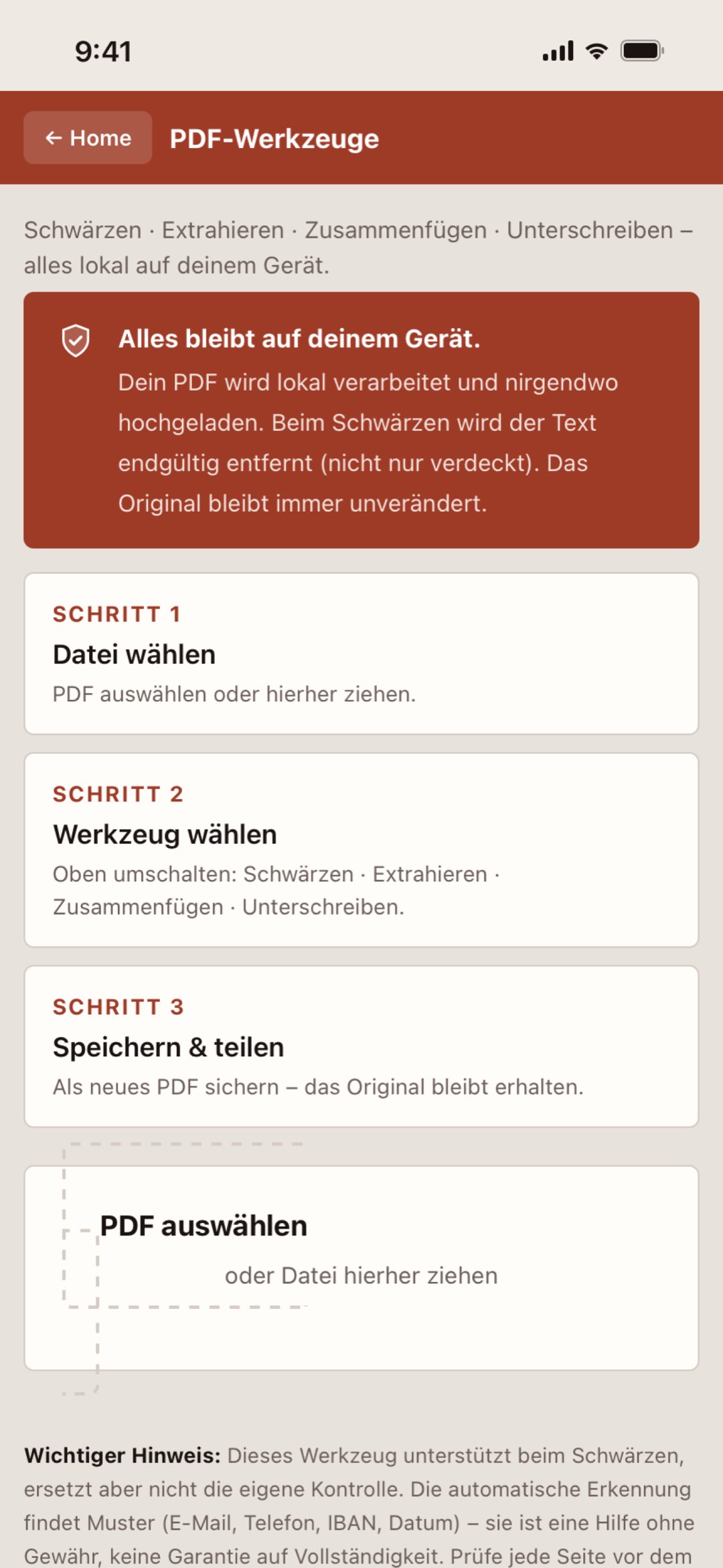 PDF-Werkzeuge auf dem iPhone in der Makler Toolbox