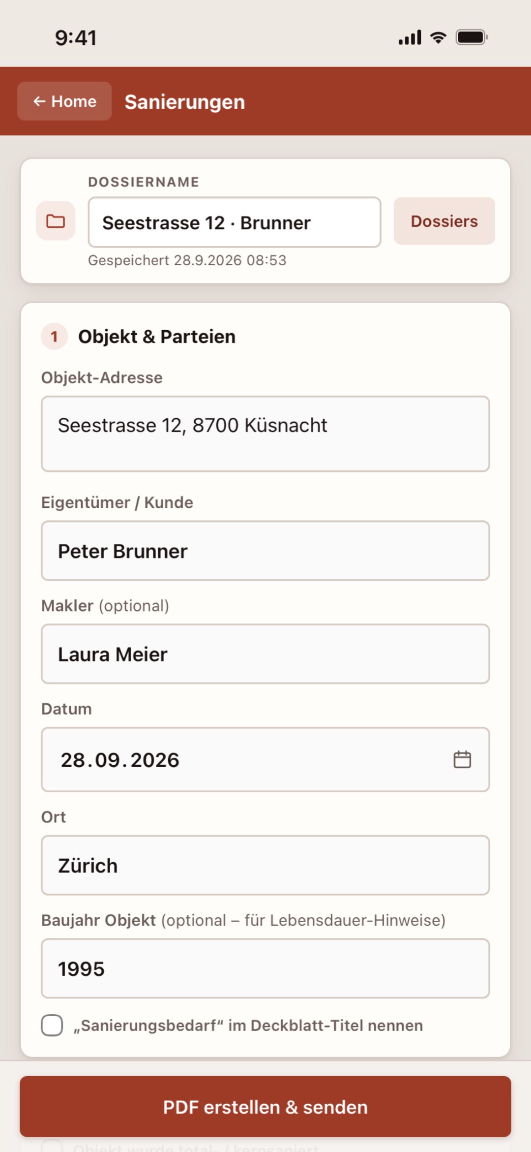 Sanierungen auf dem iPhone in der Makler Toolbox