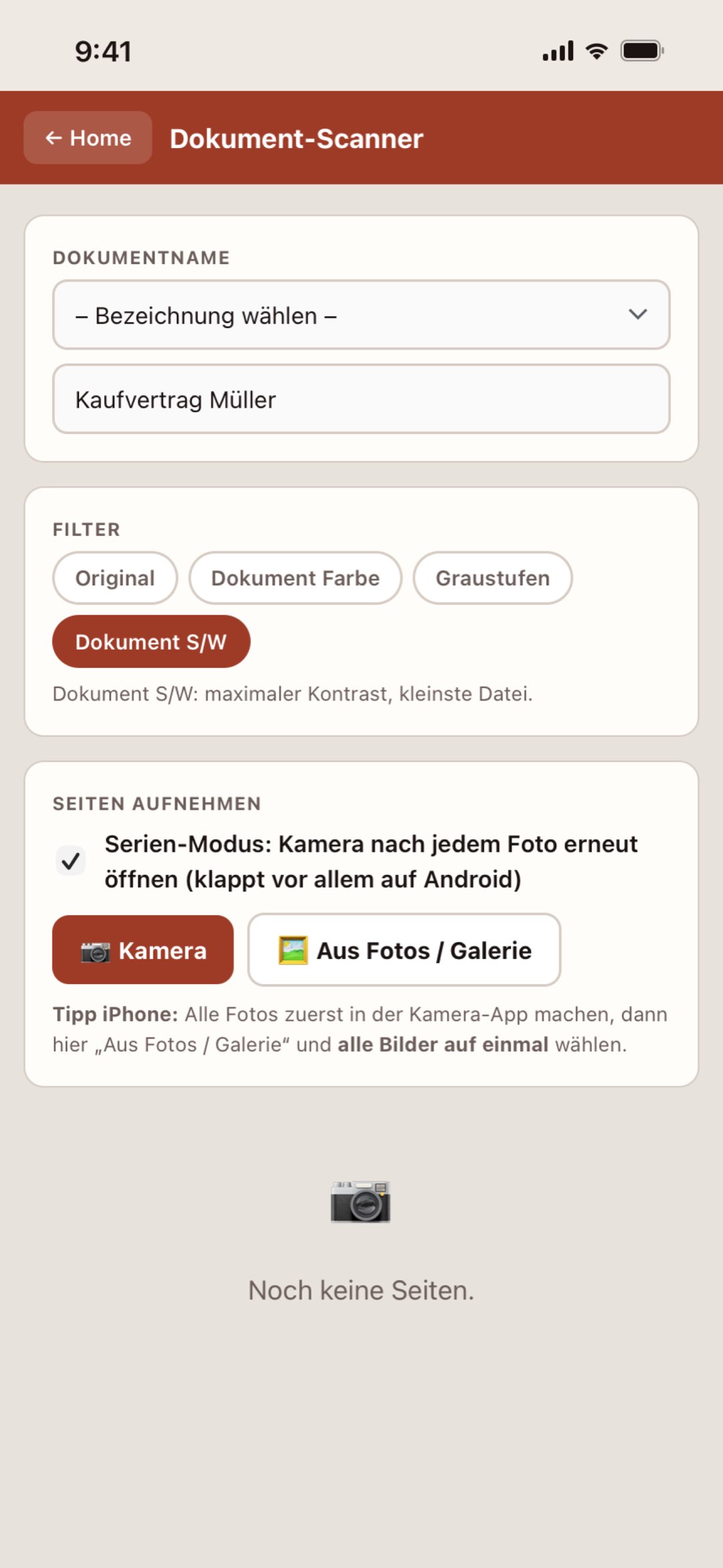Dokumentenscanner auf dem iPhone in der Makler Toolbox