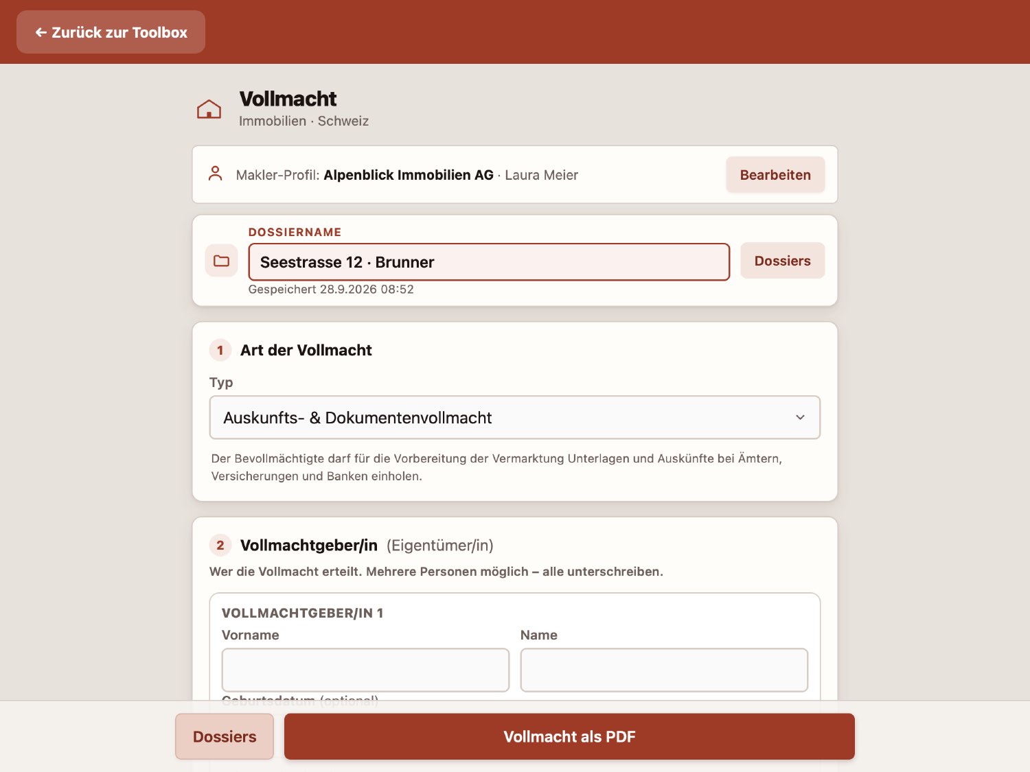 Vollmacht auf dem Tablet in der Makler Toolbox